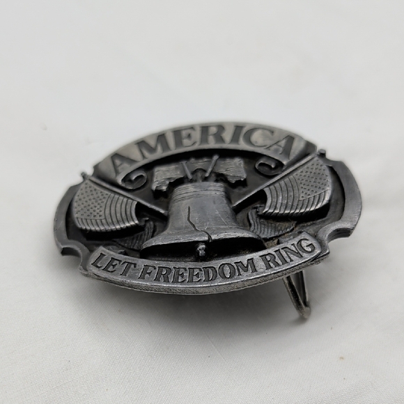 Silver Patriotic Belt Buckle Let Freedom Ring 1986 Vintage - Picture 3 of 7